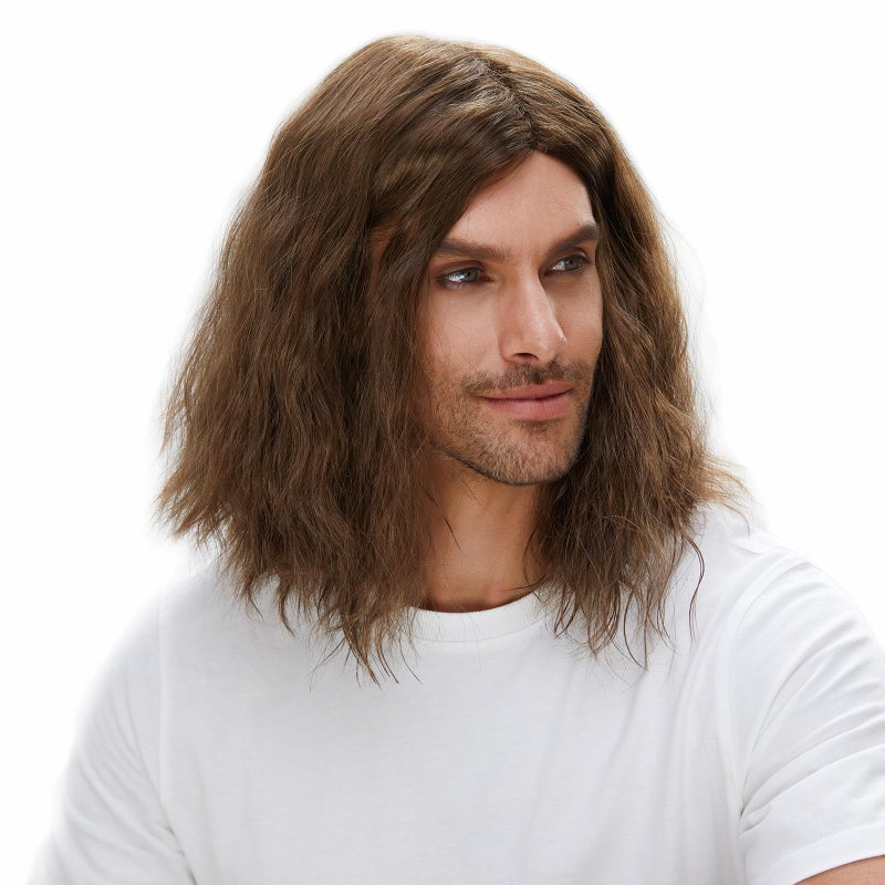 STfantasy Mens Wig Long Wavy Mid Length Rocker Men Wigs Synthetic Hair Wig for Male 80s 90s Rocking Party Cosplay Costume (Brown) - Image 1